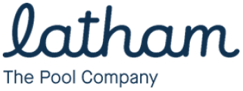 Logo with the word latham in cursive blue font above the tagline The Pool Company in smaller, regular blue text on a light background.